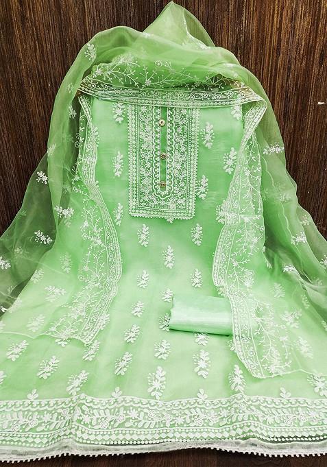 Green Embroidered Organza Kurta Set