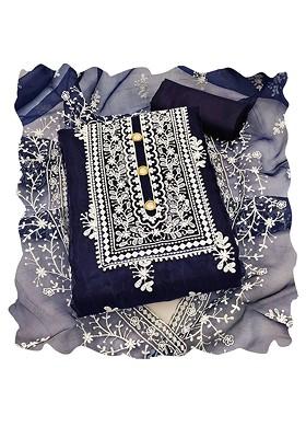 Navy Blue Embroidered Organza Kurta Set