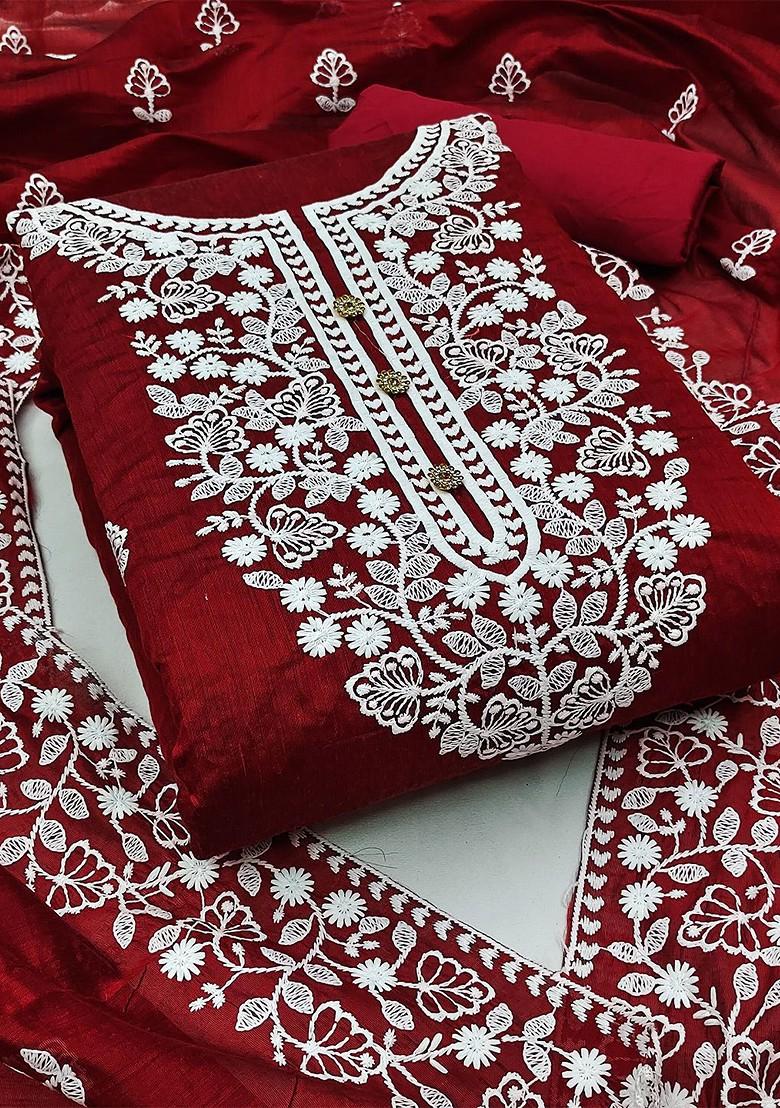 Maroon Embroidered Poly Blend Kurta Set - Indya