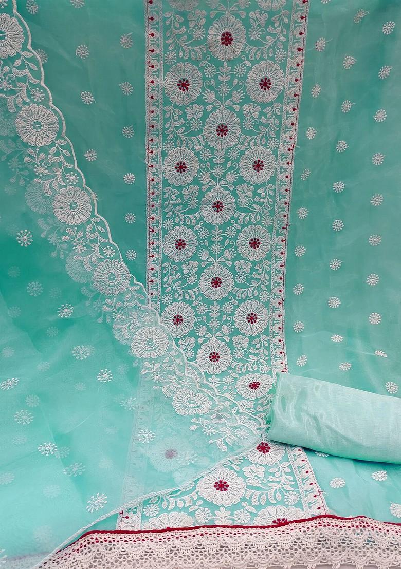 Blue Embroidered Organza Kurta Set - Indya