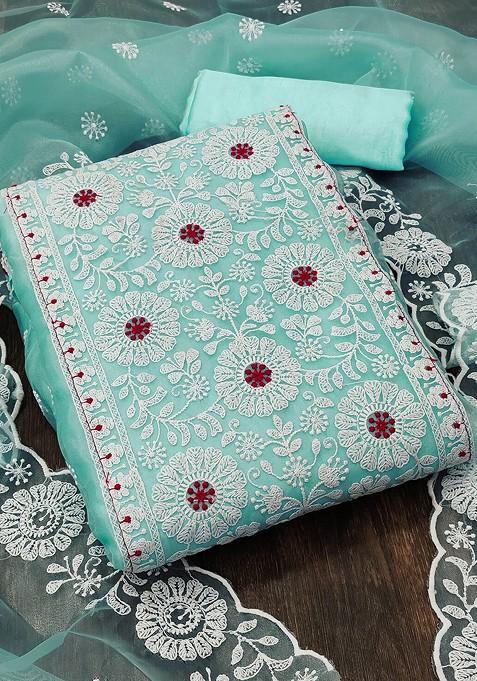 Blue Embroidered Organza Kurta Set