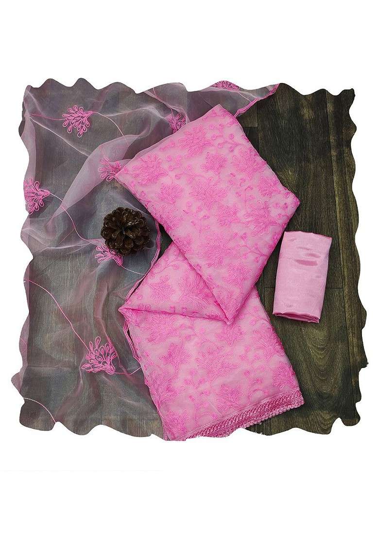 Pink Embroidered Organza Kurta Set - Indya