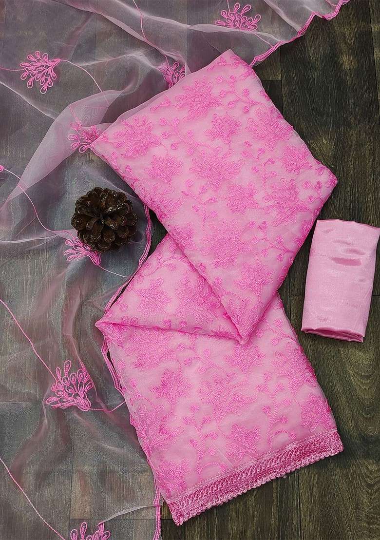 Pink Embroidered Organza Kurta Set - Indya