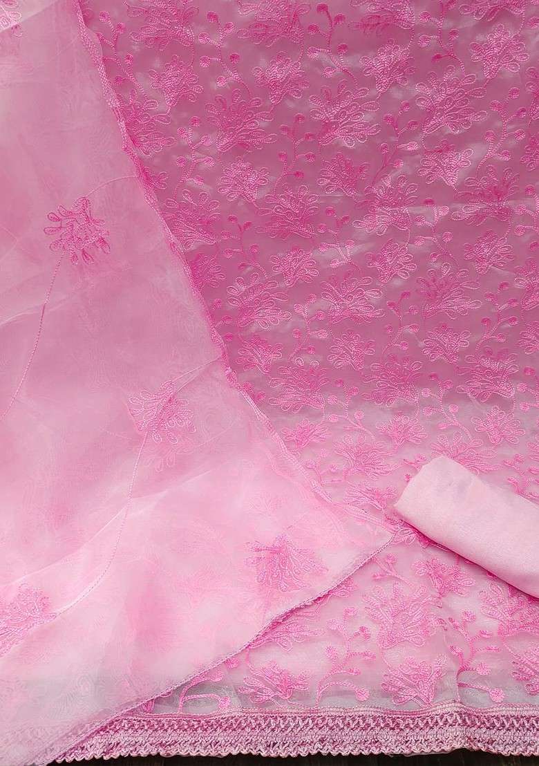Pink Embroidered Organza Kurta Set - Indya