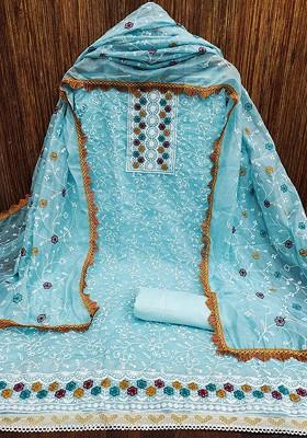 Blue Embroidered Silk Georgette Kurta Set
