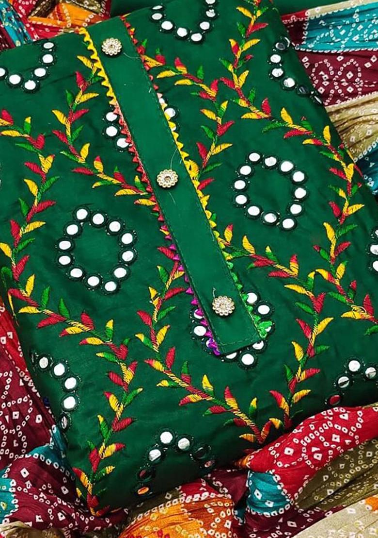 Green Embroidered Poly Blend Kurta Set - Indya