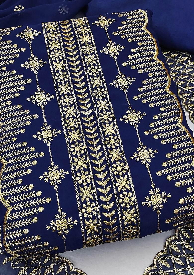 Blue Embroidered Silk Georgette Kurta Set - Indya