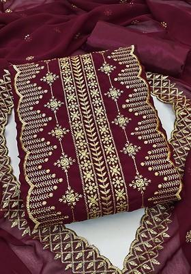 Magenta Embroidered Silk Georgette Kurta Set