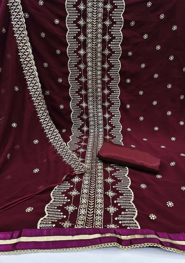 Magenta Embroidered Silk Georgette Kurta Set - Indya