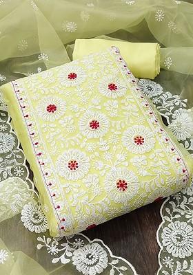 Yellow Embroidered Organza Kurta Set