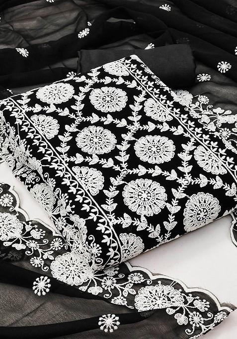 Black Embroidered Silk Georgette Kurta Set