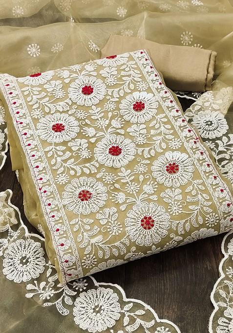 Beige Embroidered Poly Blend Kurta Set