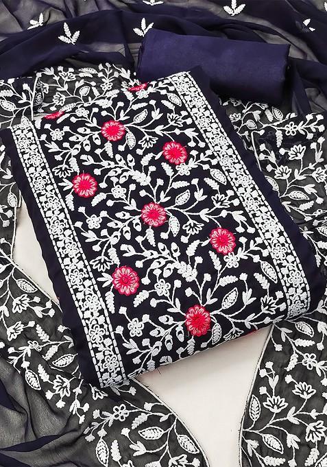 Blue Embroidered Poly Blend Kurta Set