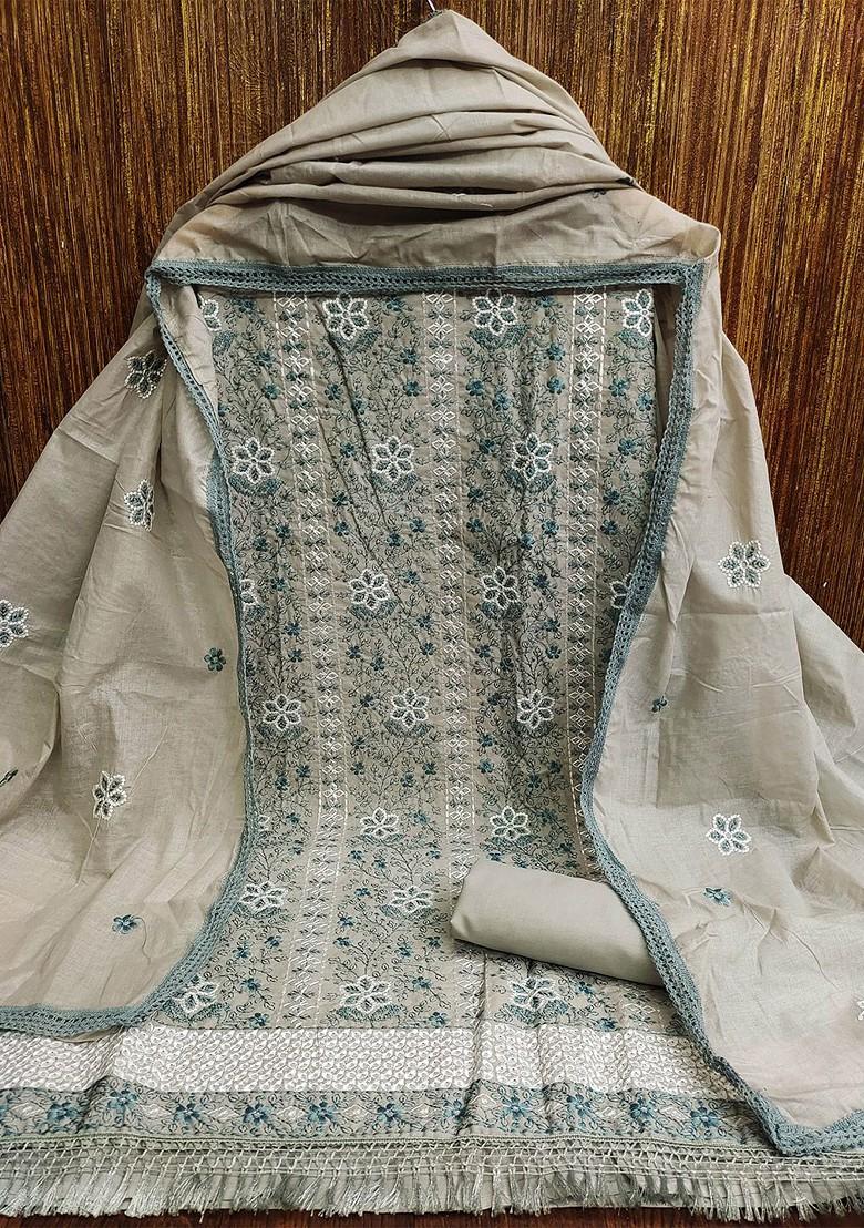 Grey Embroidered Poly Blend Kurta Set - Indya