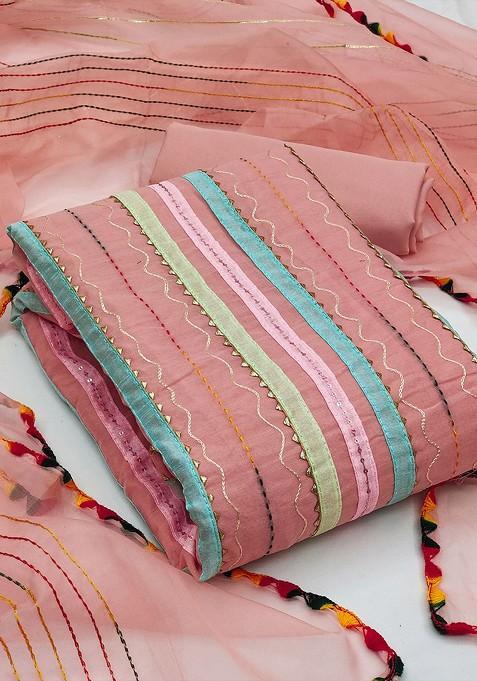 Pink Embroidered Poly Blend Kurta Set