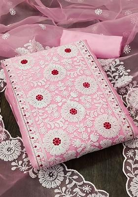 Pink Embroidered Organza Kurta Set