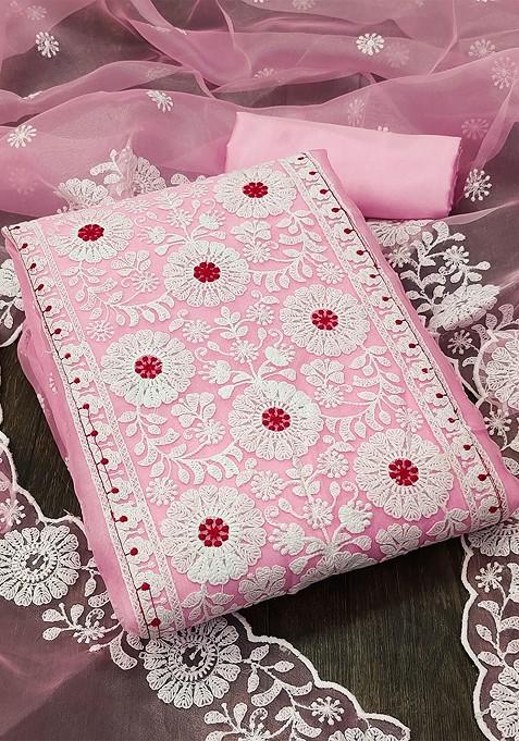 Pink Embroidered Organza Kurta Set