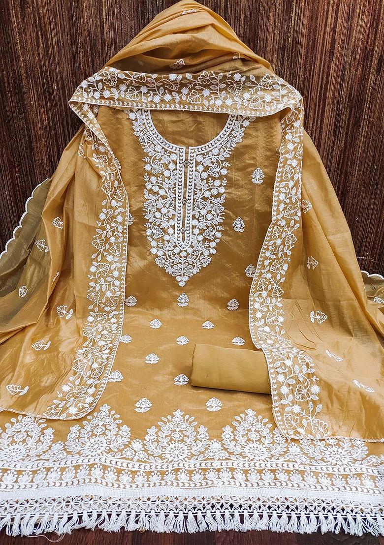 Beige Embroidered Poly Blend Kurta Set - Indya