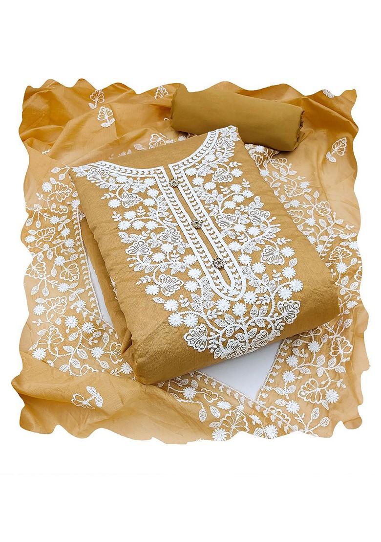 Beige Embroidered Poly Blend Kurta Set - Indya