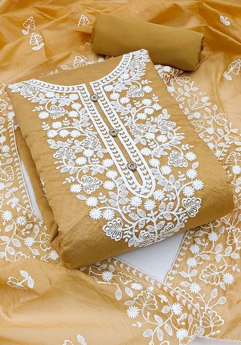 Beige Embroidered Poly Blend Kurta Set