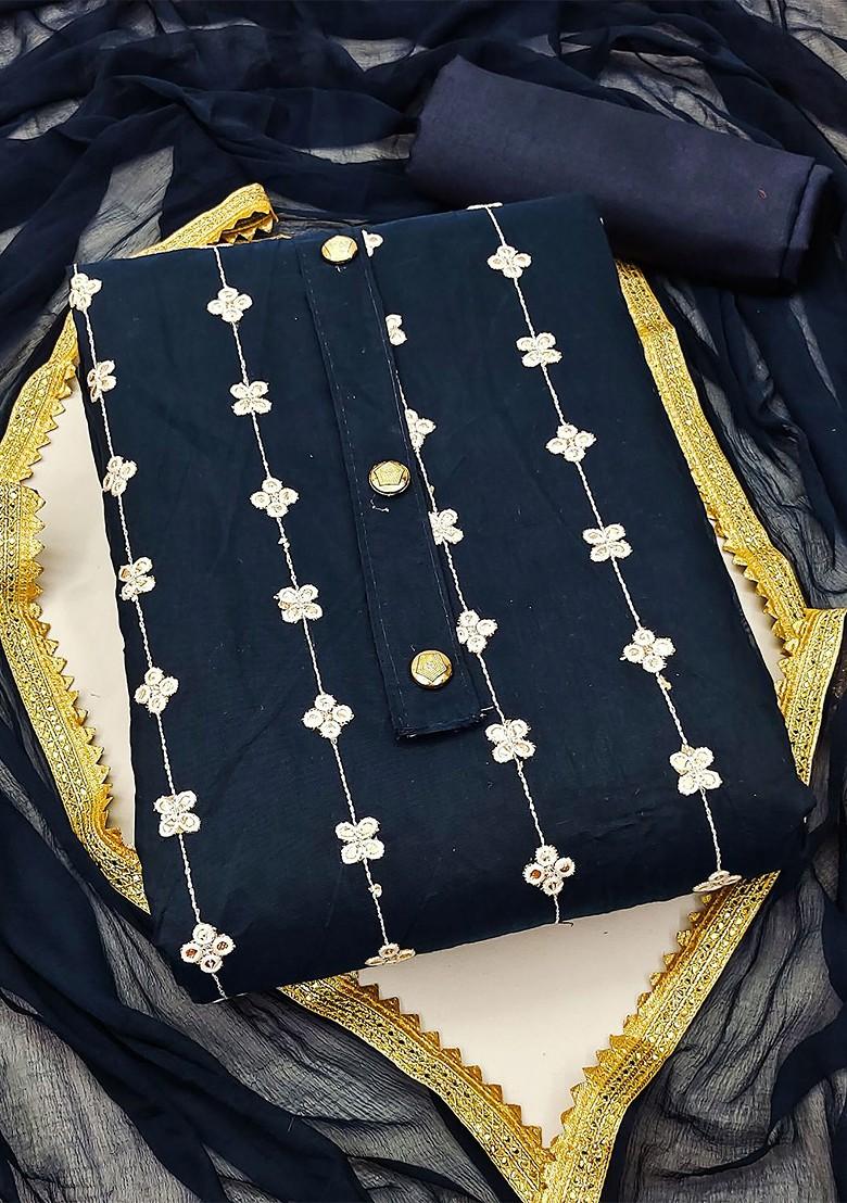 Blue Embroidered Poly Blend Kurta Set - Indya