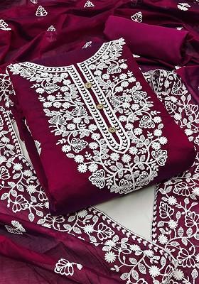 Purple Embroidered Poly Blend Kurta Set