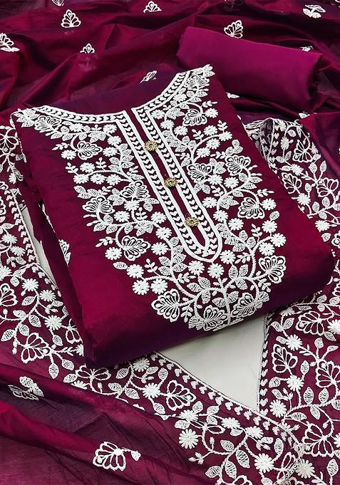 Purple Embroidered Poly Blend Kurta Set