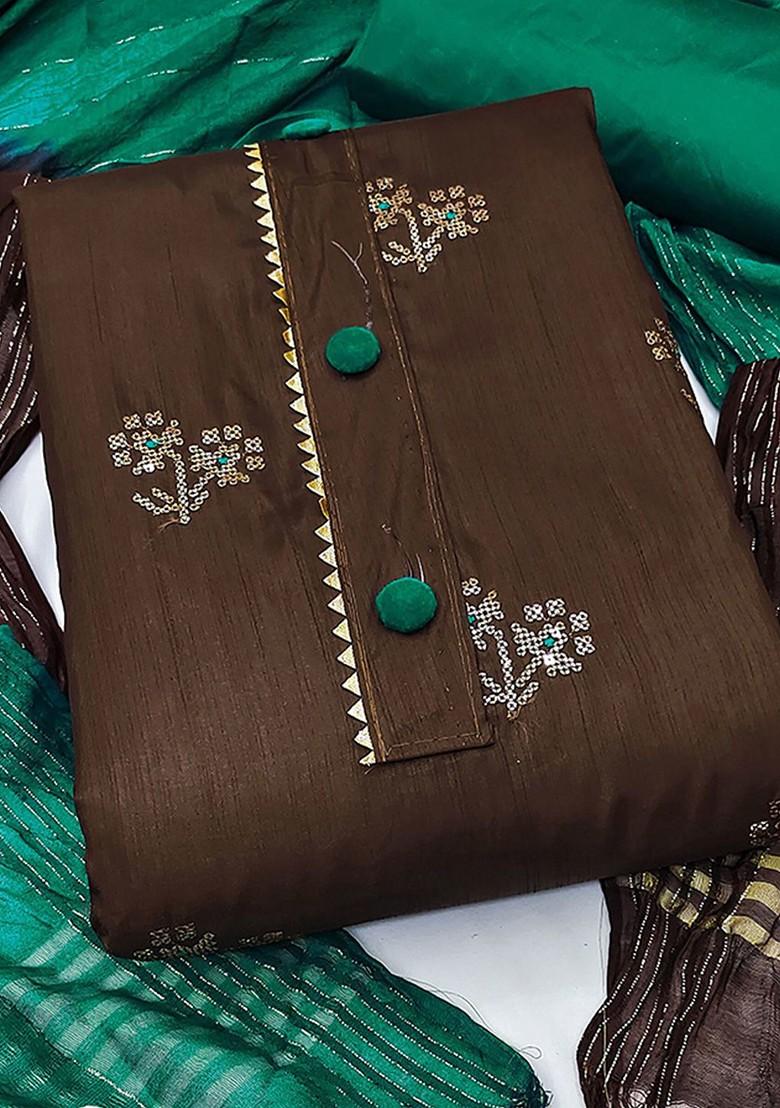 Brown Embroidered Poly Blend Kurta Set - Indya