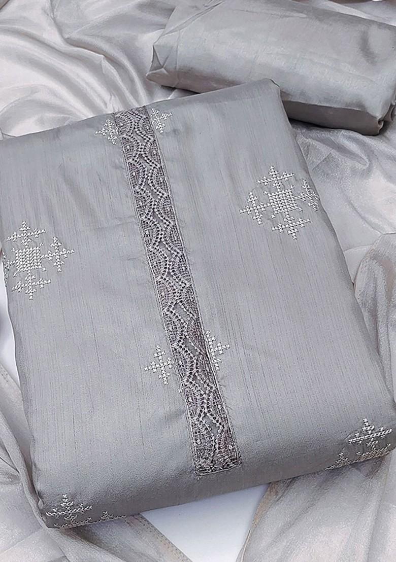 Grey Embroidered Poly Blend Kurta Set - Indya