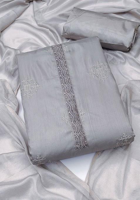 Grey Embroidered Poly Blend Kurta Set