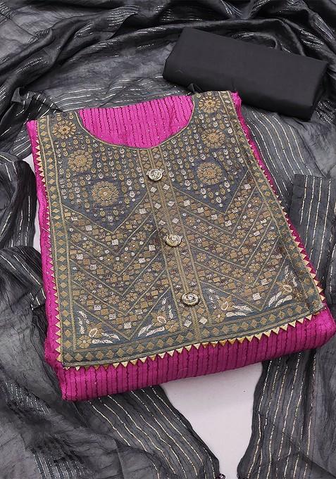 Pink Embroidered Poly Blend Kurta Set