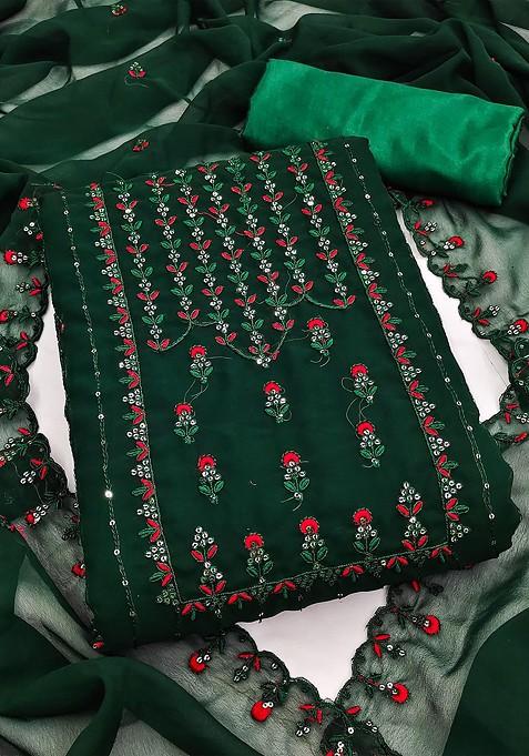 Green Embroidered Poly Blend Kurta Set