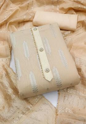 Beige Woven Poly Blend Kurta Set