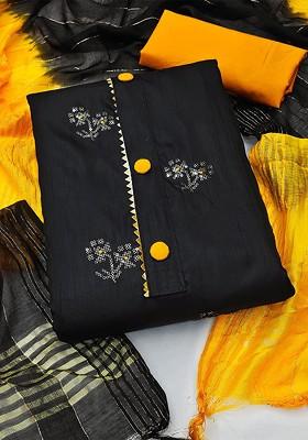 Black Floral Print Poly Blend Kurta Set