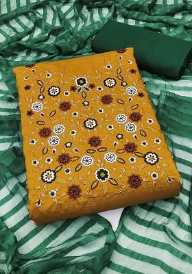 Mustard Embroidered Poly Blend Kurta Set