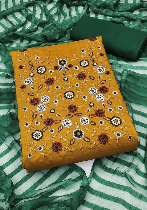 Mustard Embroidered Poly Blend Kurta Set