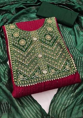 Magenta Embroidered Poly Blend Kurta Set