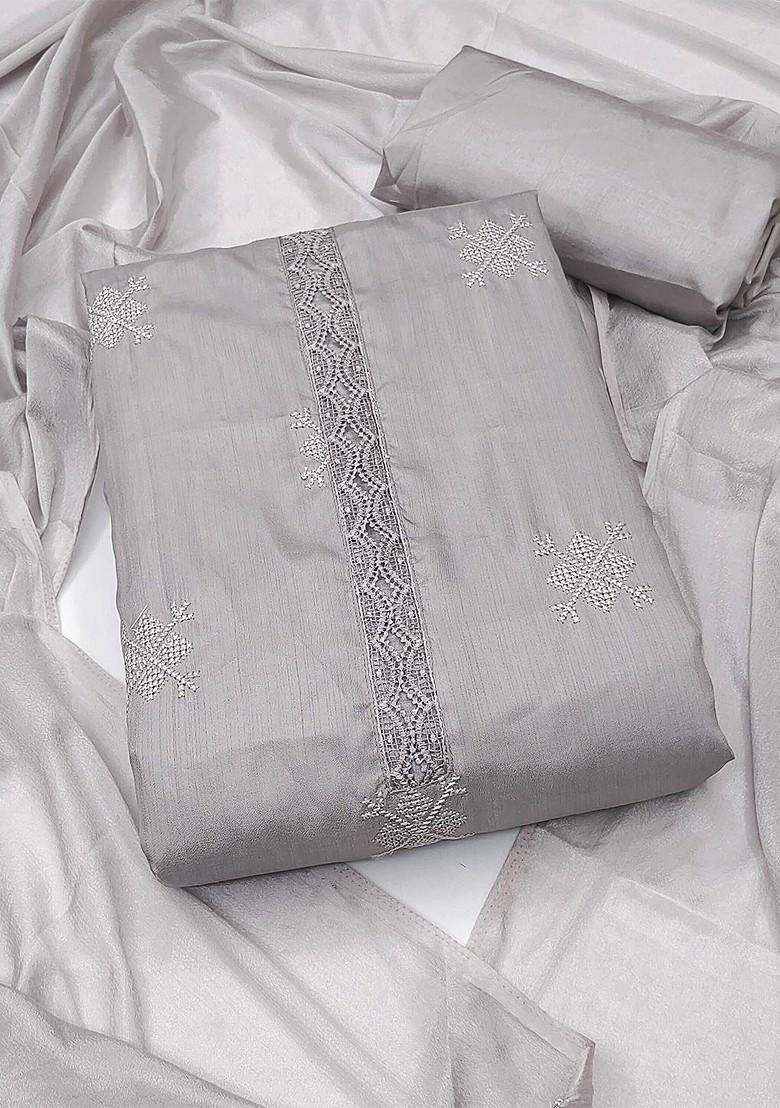Grey Embroidered Poly Blend Kurta Set - Indya