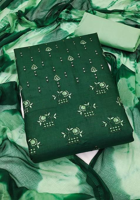 Green Embroidered Poly Blend Kurta Set