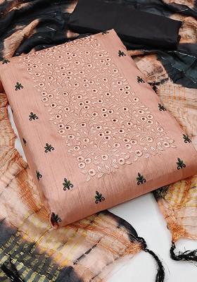 Peach Embroidered Poly Blend Kurta Set