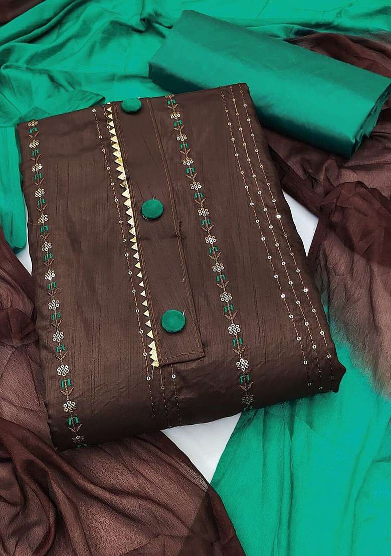 Brown Embroidered Poly Blend Kurta Set - Indya