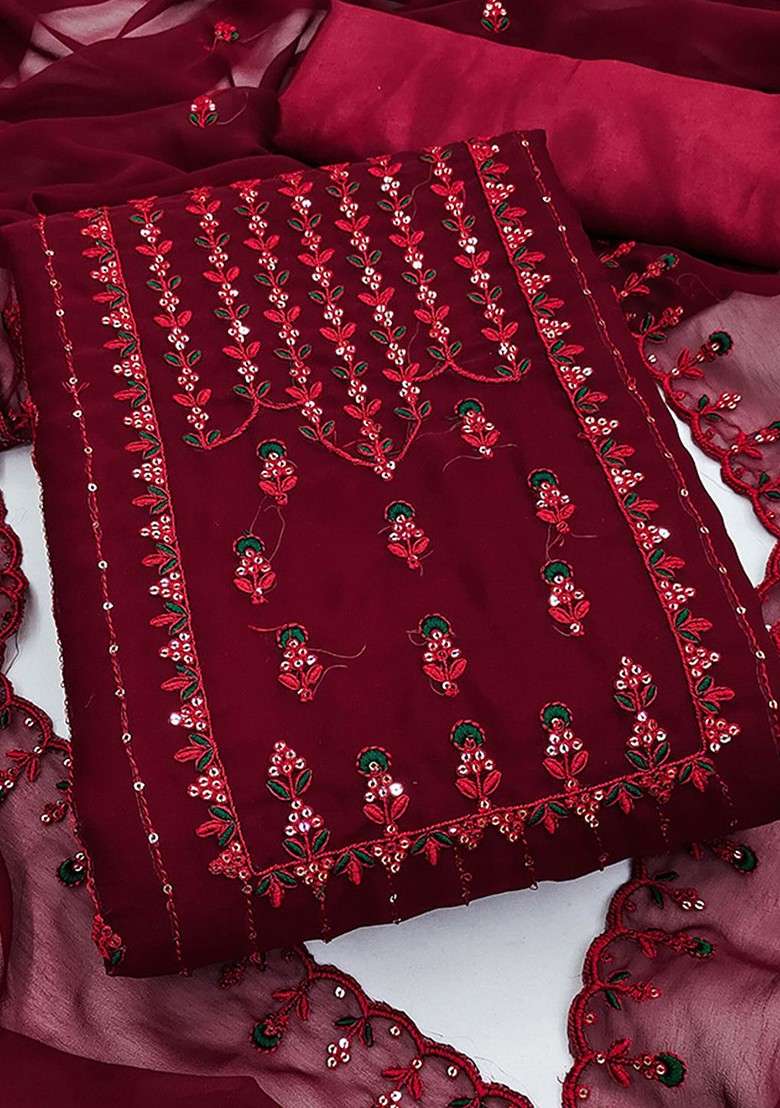 Maroon Sequin Work Blended Pakistani Suit Set - Indya