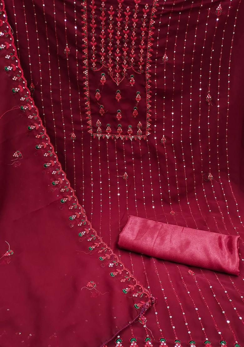 Maroon Embroidered Poly Blend Kurta Set - Indya