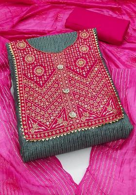 Grey Embroidered Poly Blend Kurta Set