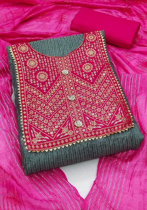 Grey Embroidered Poly Blend Kurta Set