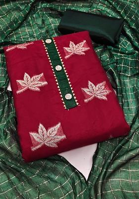 Maroon Woven Poly Blend Kurta Set