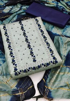 Sea Green Embroidered Poly Blend Kurta Set