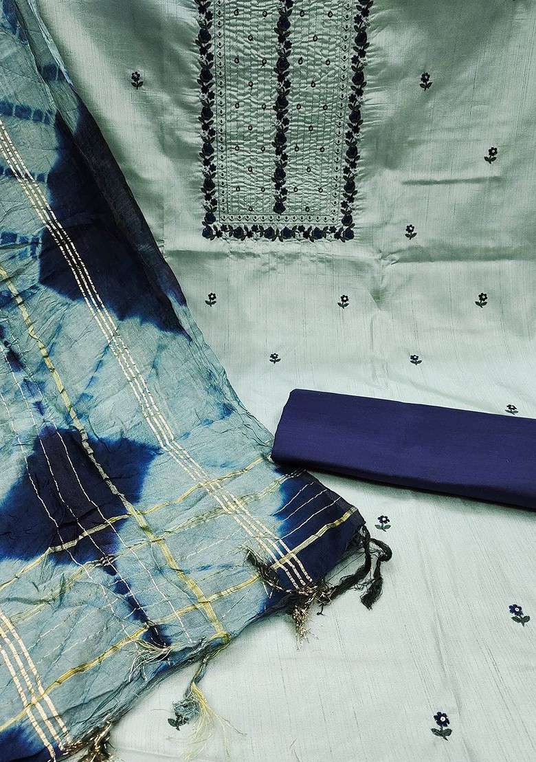 Sea Green Embroidered Poly Blend Kurta Set - Indya