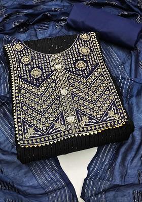 Black Embroidered Poly Blend Kurta Set