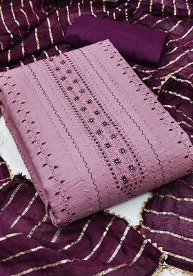 Purple Embroidered Poly Blend Kurta Set